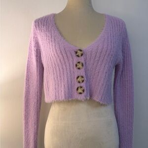 Urban Outfitters Purple Fuzzy Cropped Cardigan Women’s—Size S